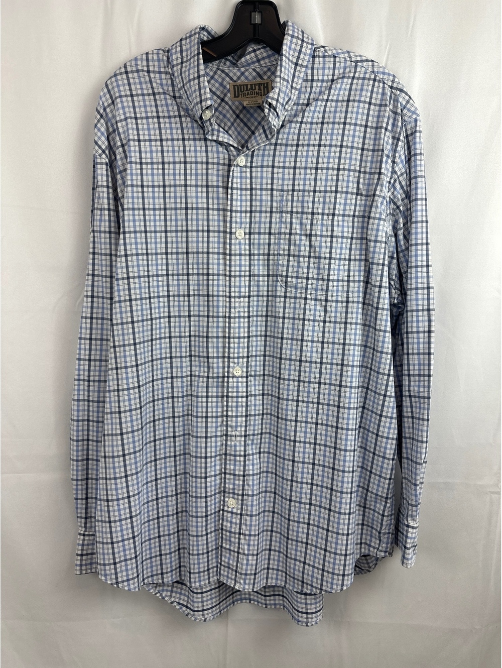 Duluth Trading Co Men's Long Sleeve Blue and White Plaid Shj